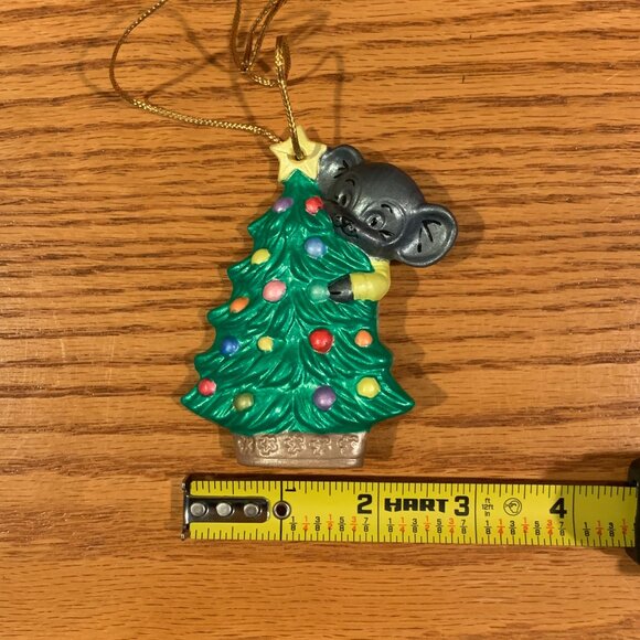 VINTAGE HANDMADE CERAMIC CHRISTMAS ORNAMENT, MOUSE IN A CHRISTMAS TREE - Picture 4 of 4